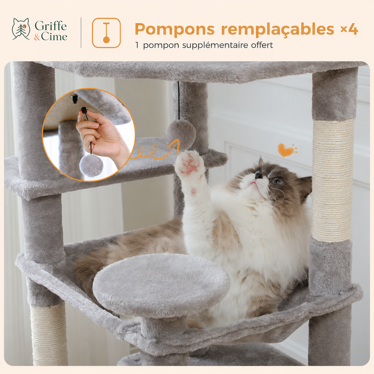 Chat jouant avec un pompon remplaçable d’Altitude